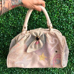 Vintage 80s NAS faux crocodile pastel patchwork Flap Brooch Bag